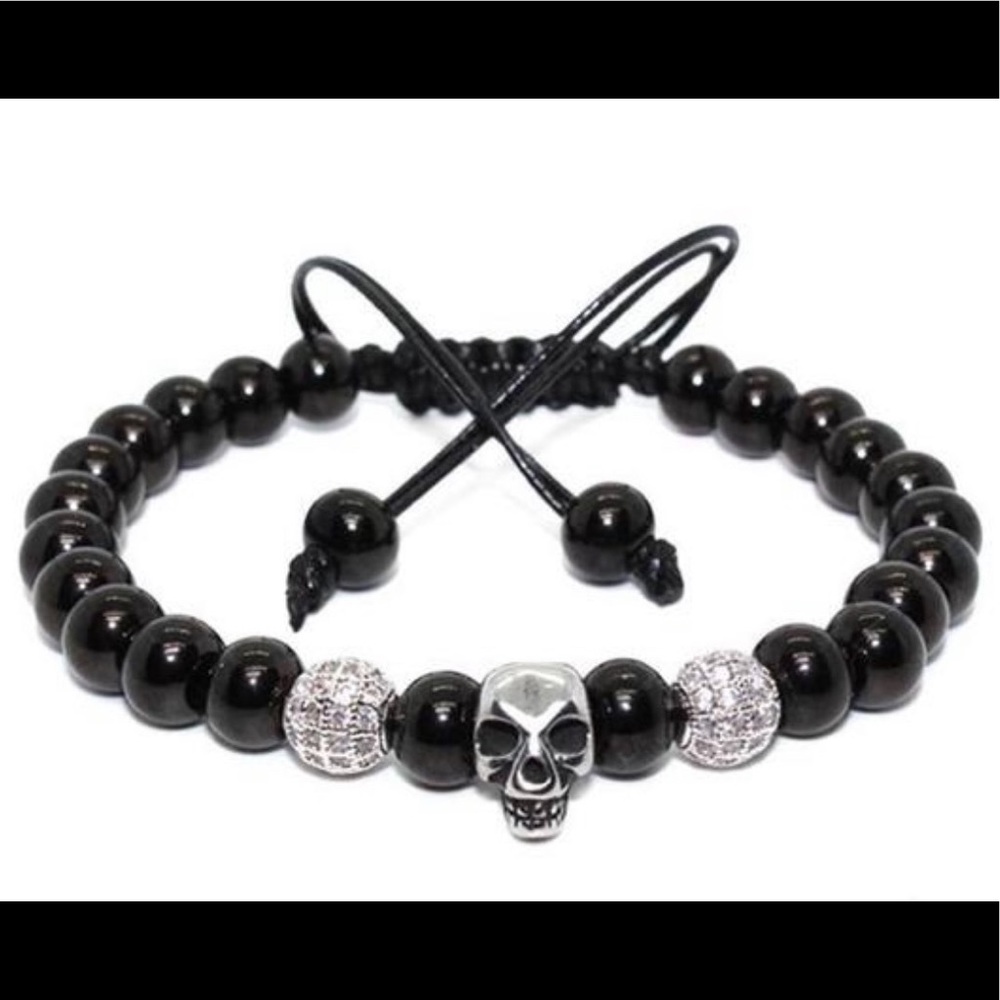 Stainless Steel Skull Adjustable Macrame Bracelet